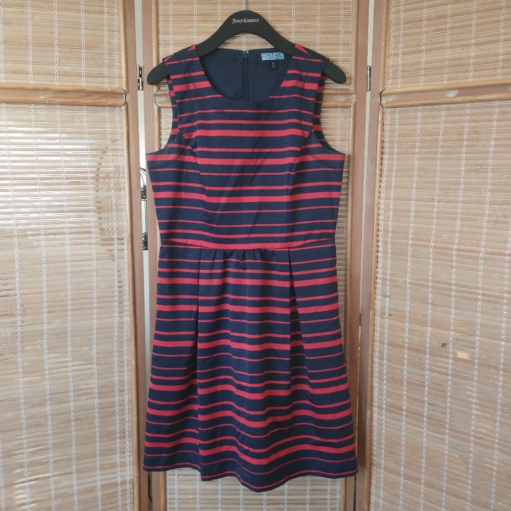 Cynthia Rowley | A-Line Red & Navy Knee Length Dress Size 8
